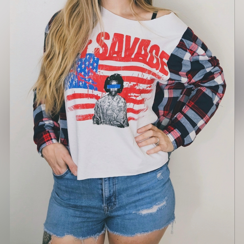 21 SAVAGE Upcycled Flannel Tee